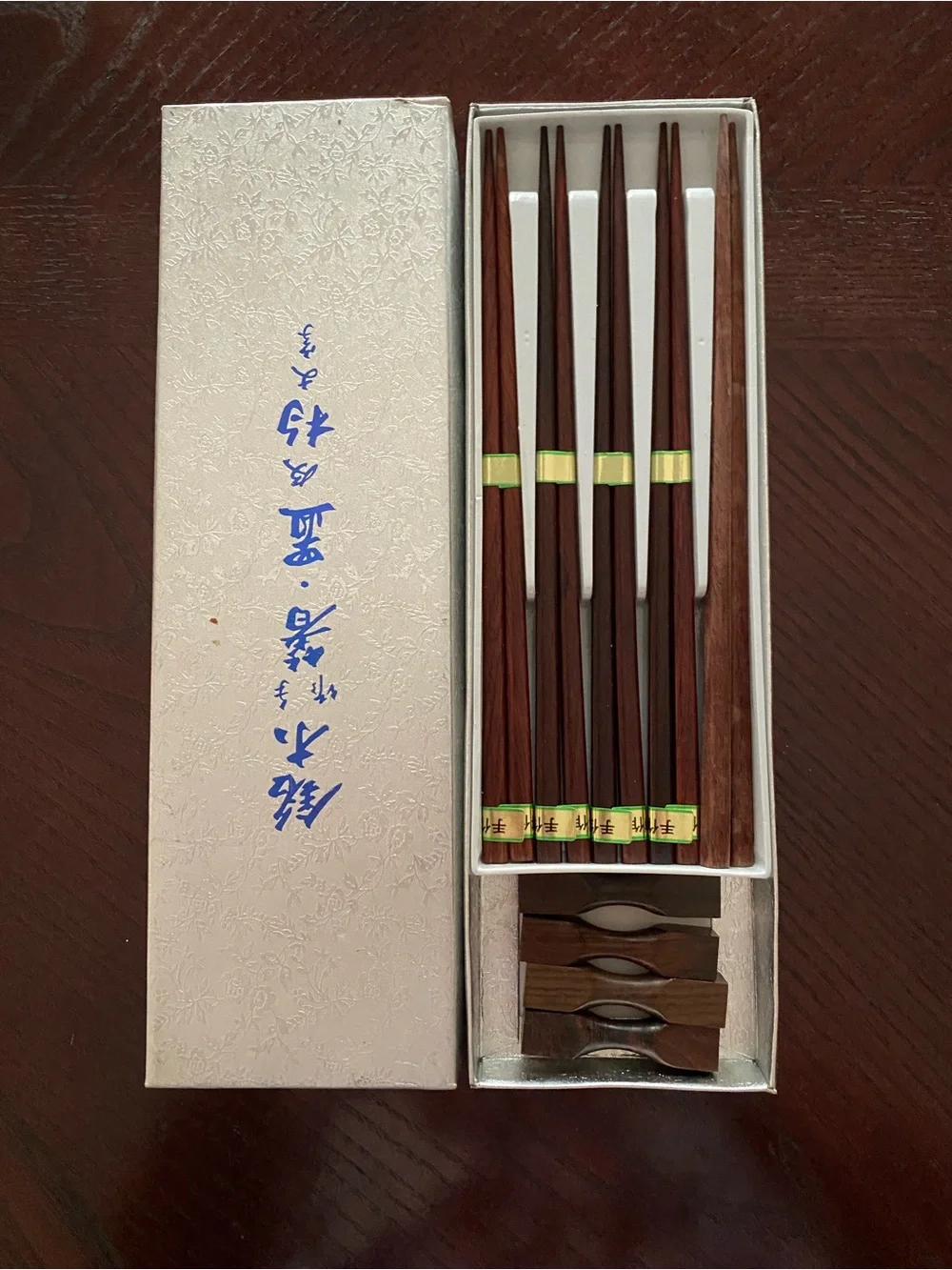Boxed set of traditional Japanese Wooden  Chopsticks complete with matching rest